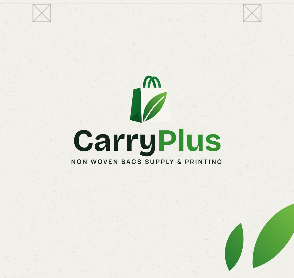CarryPlus print layout on a white non woven bag panel